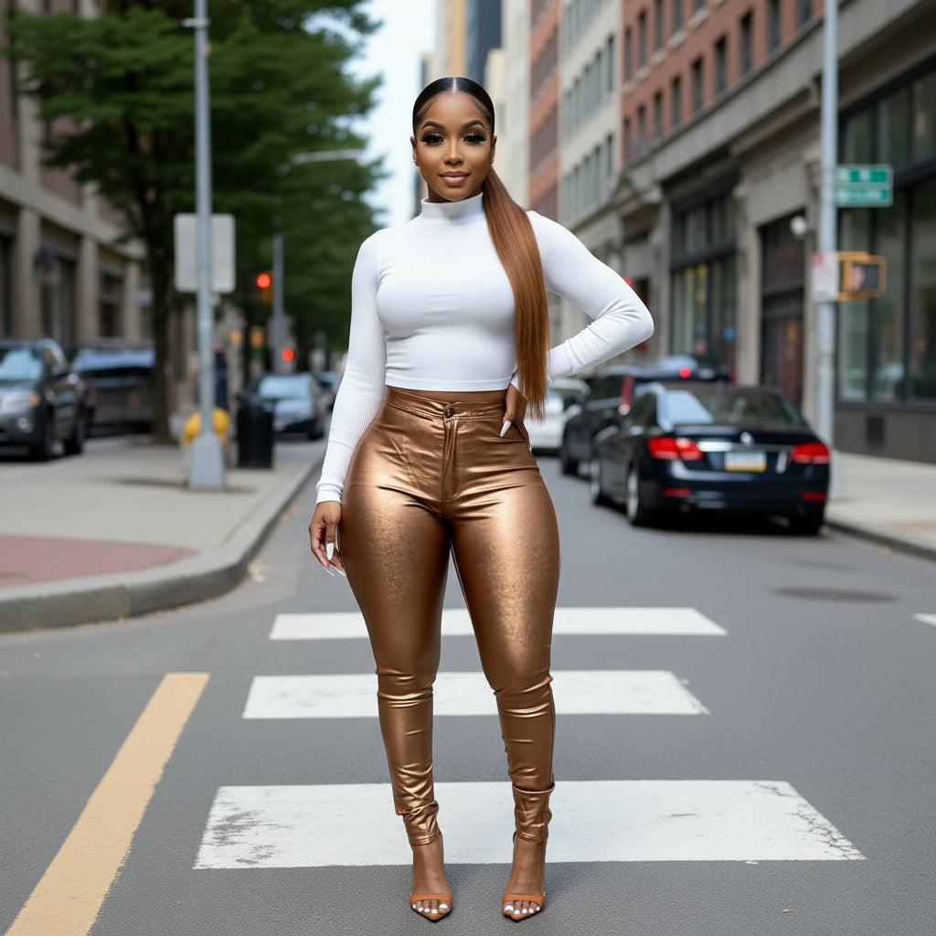 Metallic Bronze Pants