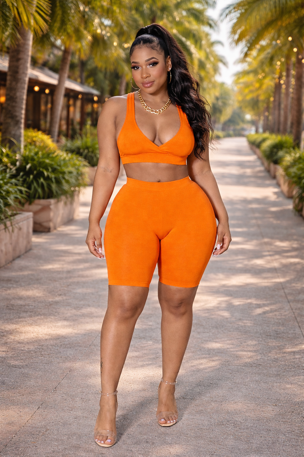 Orange Ribbed Set