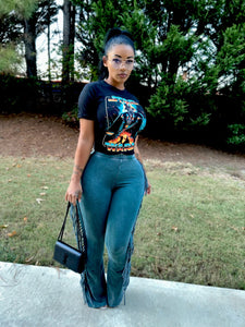 Teal Fringe Pants