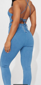 Denim Cross Jumpsuit