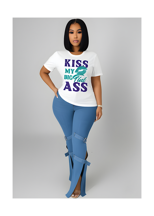 White Crop Kiss My Big Flat Tee