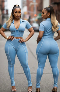 Sky Blue  Ribbed Washed Set