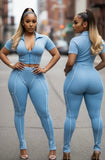 Sky Blue  Ribbed Washed Set