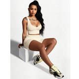 Tan Ribbed Active Shorts Set
