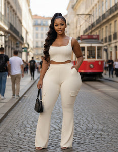 Cream Cargo Pants Set