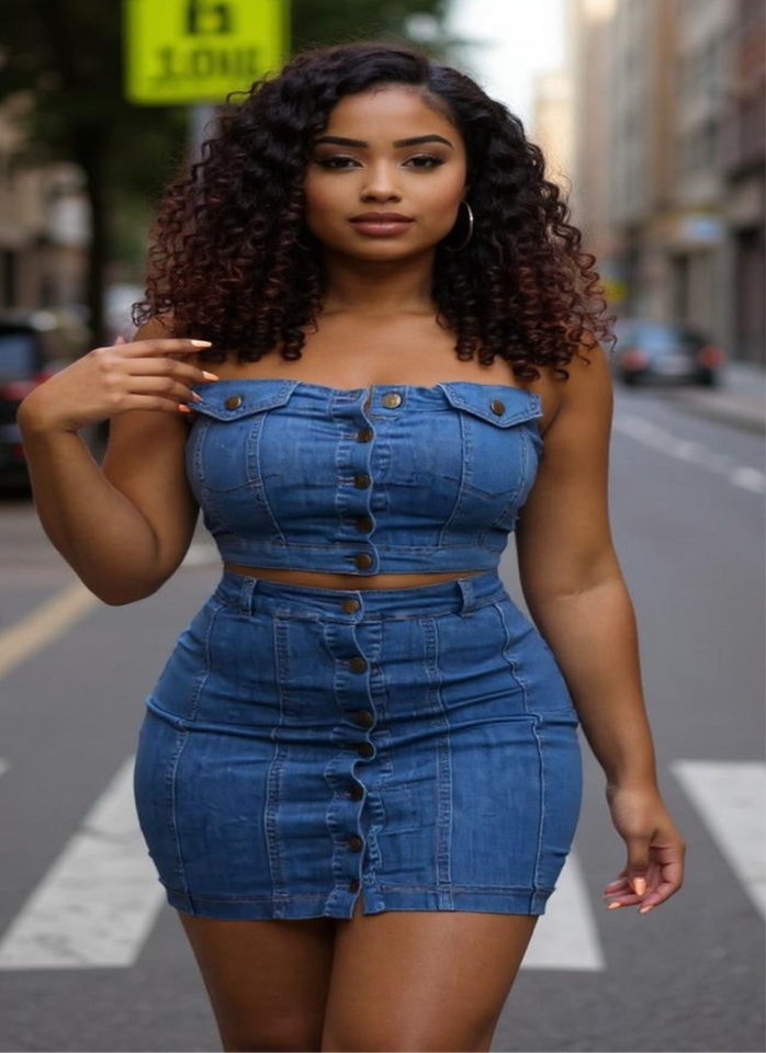 Dark Denim  Skirt Set