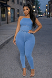 Denim Cross Jumpsuit