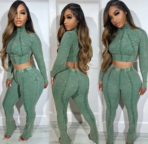 Olive Ribbed Set