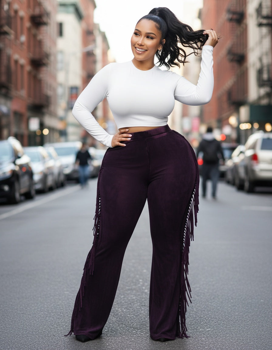 Dark Fuchsia Fringe Pants