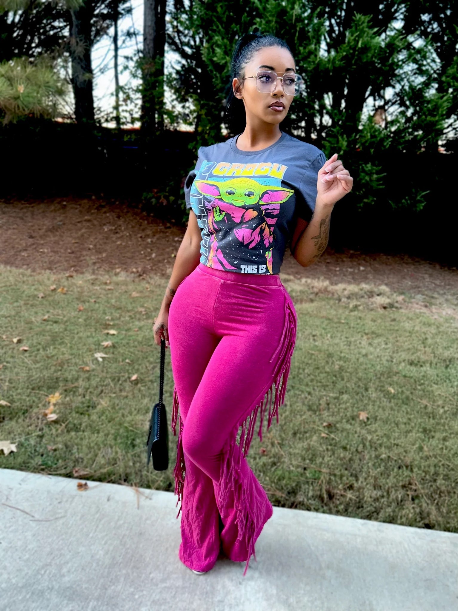Fuchsia Fringe Pants