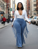 Denim Fringe Pants