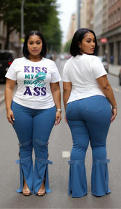 White Crop Kiss My Big Flat Tee