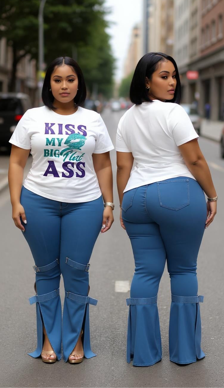 White Crop Kiss My Big Flat Tee