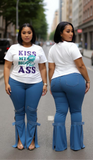 White Crop Kiss My Big Flat Tee