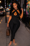 Black Backless Active Jumpsuit