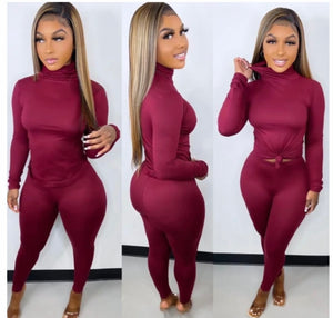 Burgundy Turtle Neck Set
