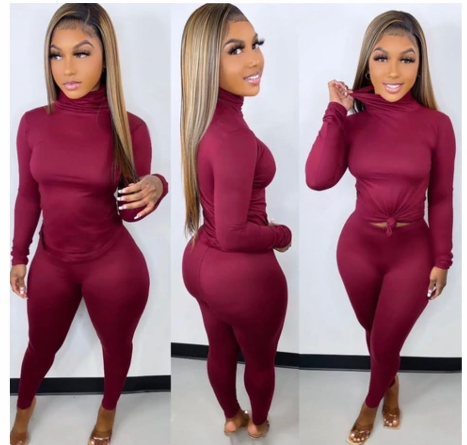 Burgundy Turtle Neck Set