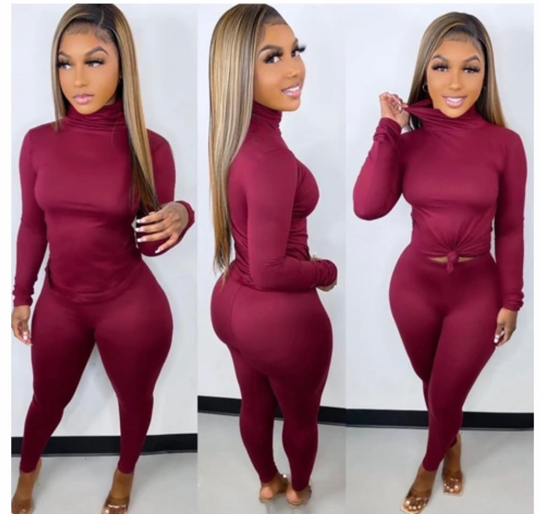 Burgundy Turtle Neck Set