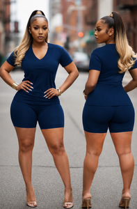 Navy Blue V Neck Set