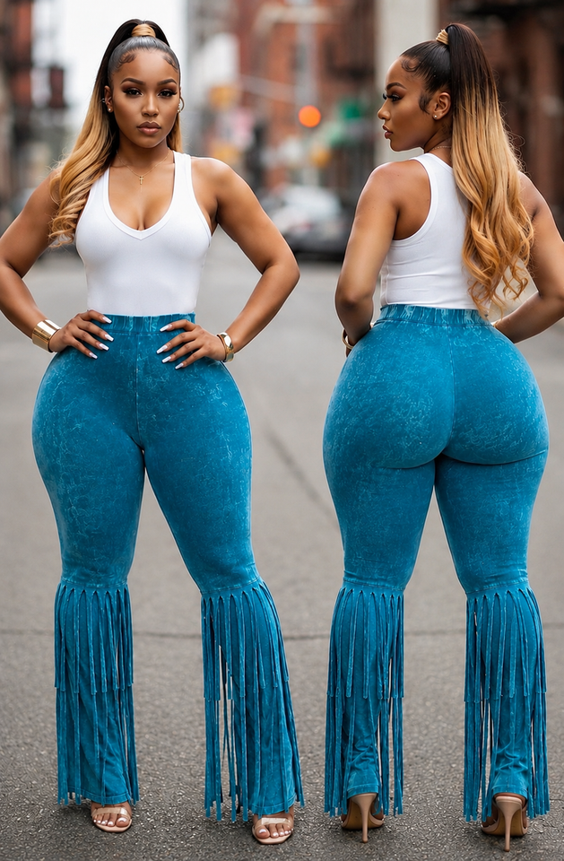 Turquoise Fringe Pants