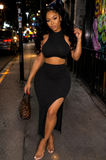 Black Ribbed Skirt Set