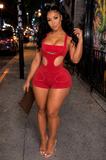Red Acid Wash Cut Out Romper