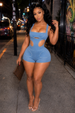 Powder Blue Acid Wash Cut Out Romper