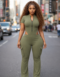 Olive Cargo Bodysuit Set