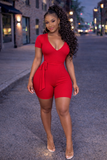 Red solid zipper romper Red Solid Romper