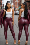 Burgundy Leather Leggings