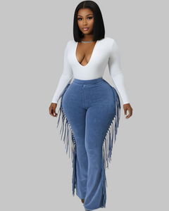 Denim Fringe Pants