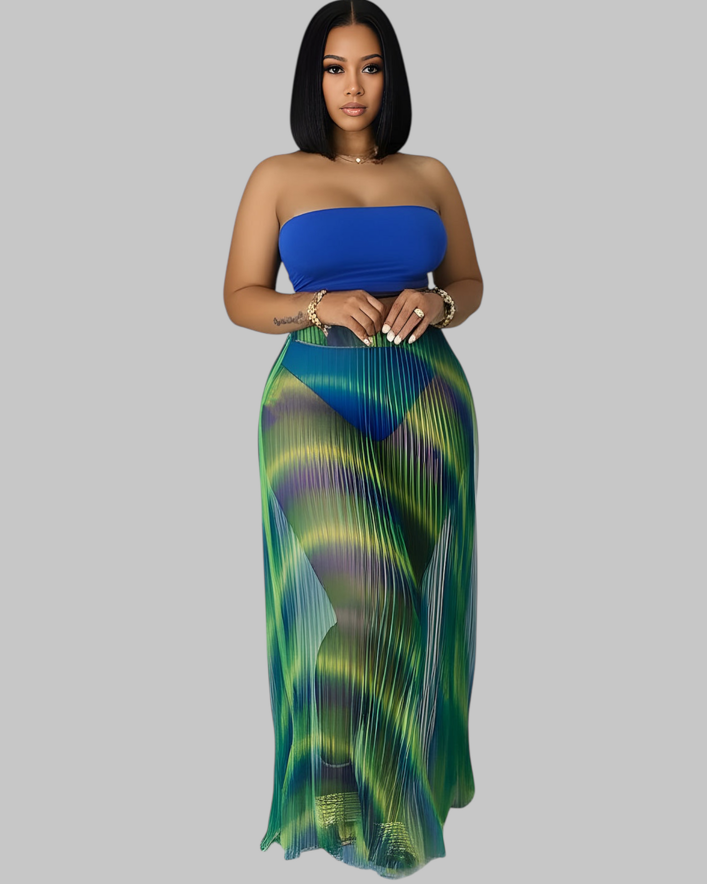 Blue Rainbow Sheer 3 Piece Swim Set