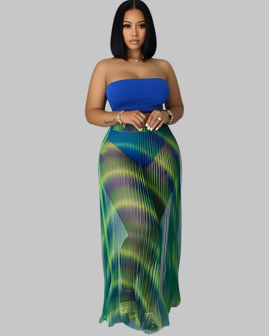 Blue Rainbow Sheer 3 Piece Swim Set