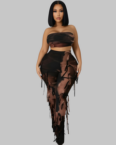 Brown Shredded Pants Set