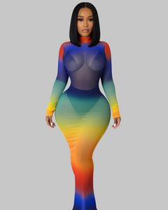 Rainbow Sheer Cover Up Dress