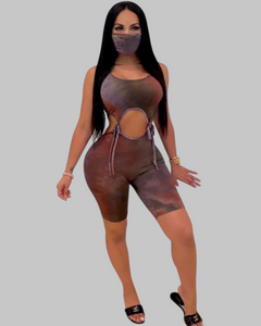 Print Romper with Mask