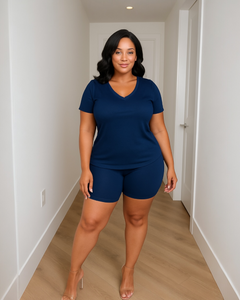 Navy Blue V Neck Set