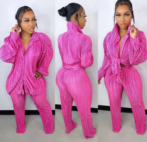 Pink Pleated Pants Set
