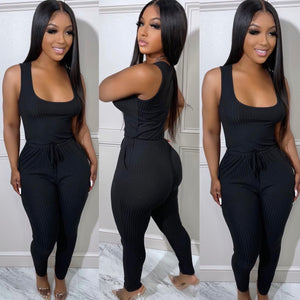 Black Ribbed Jumpsuit