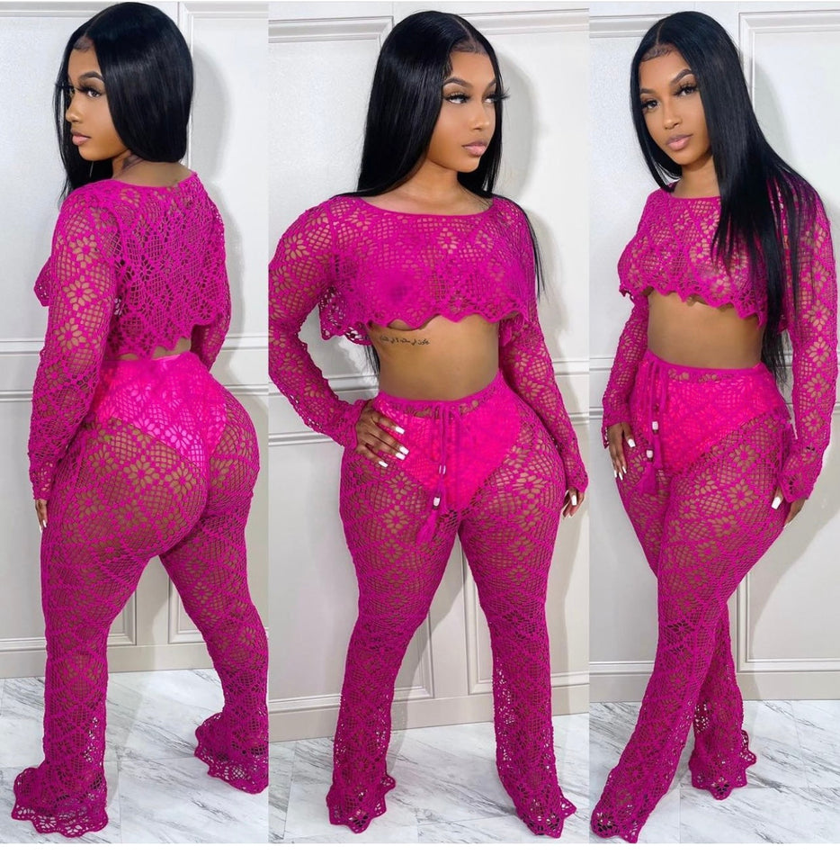 Fuchsia Crochet Swim Set