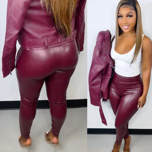 Burgundy Leather Leggings